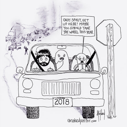 God Gives Up the Wheel Digital Cartoon - by nakedpastor