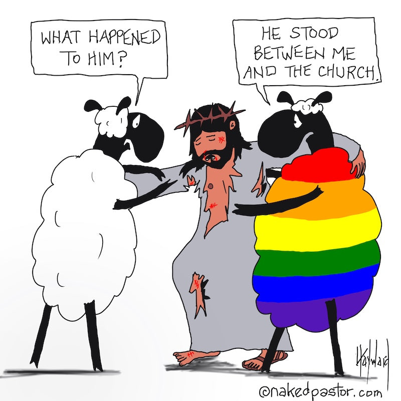 He Stood Between Me and the Church Cartoon Print - by nakedpastor