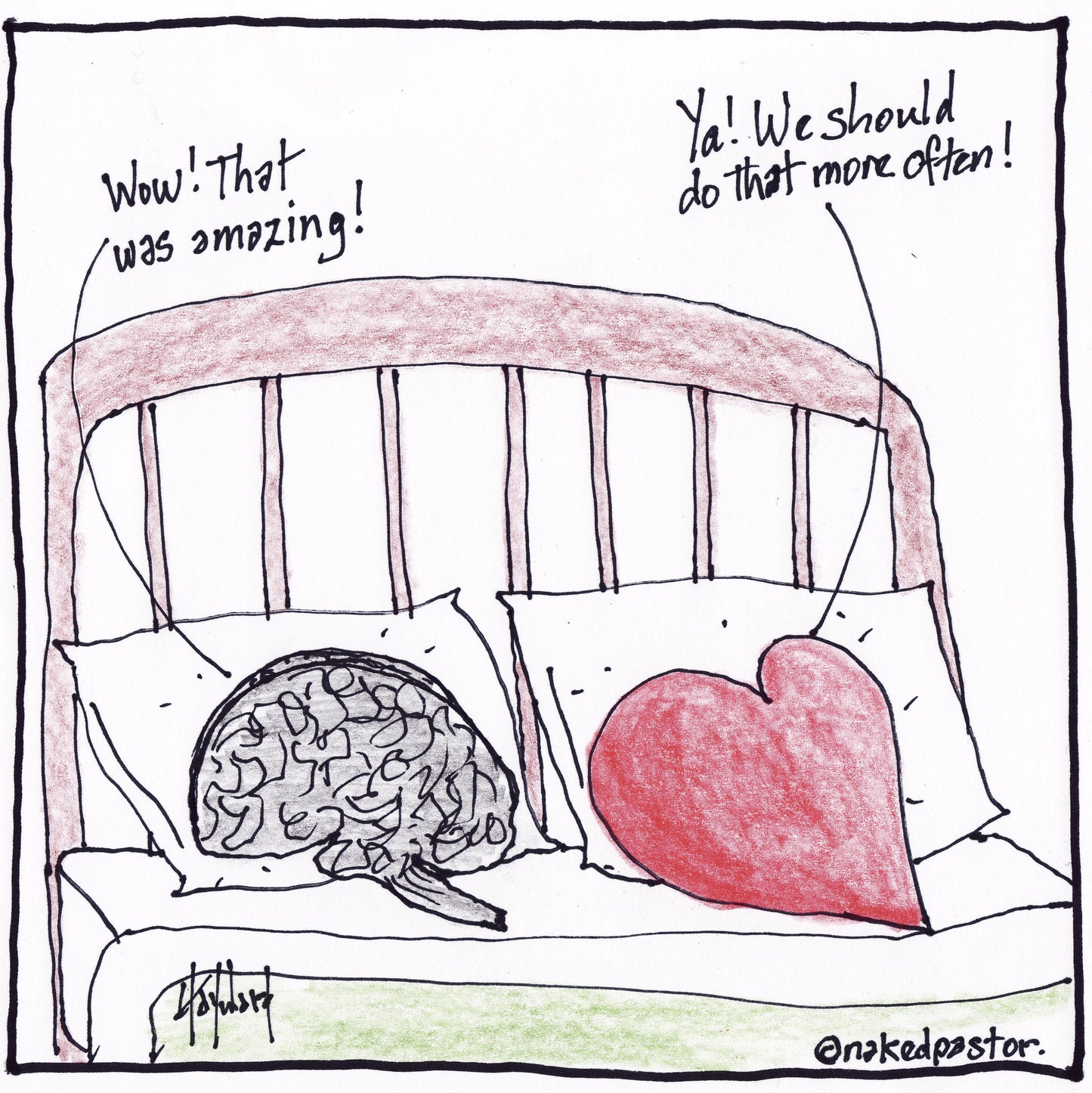 Heart and Brain Copulate Digital Cartoon - by nakedpastor