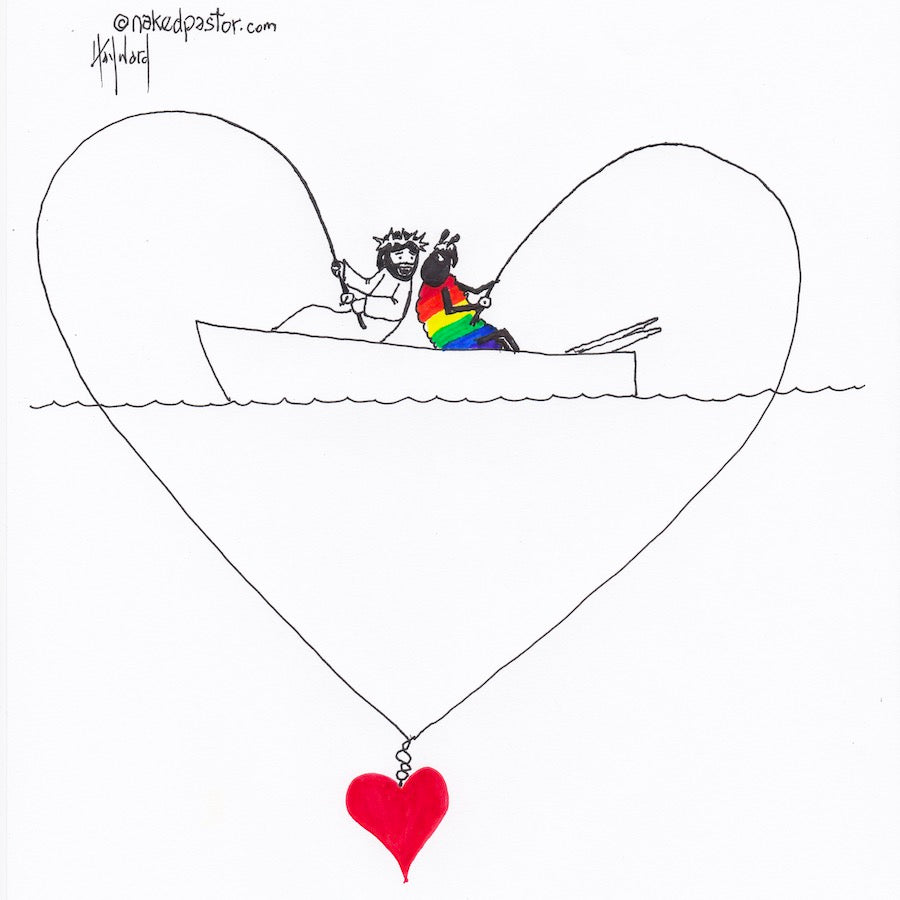 Hooked on Each Other Hooked on Love Digital Cartoon - by nakedpastor