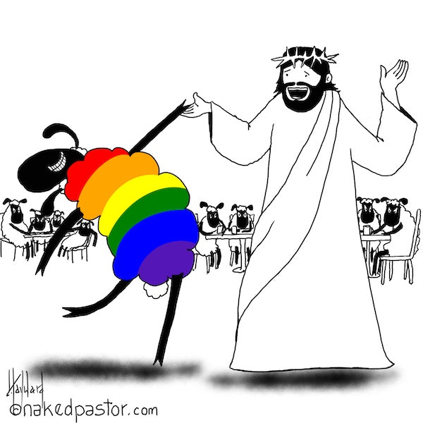 Jesus Dances with the LGBTQ Sheep Digital Cartoon - by nakedpastor