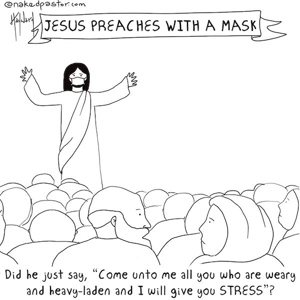 Jesus Preaches With a Mask Digital Cartoon - by nakedpastor