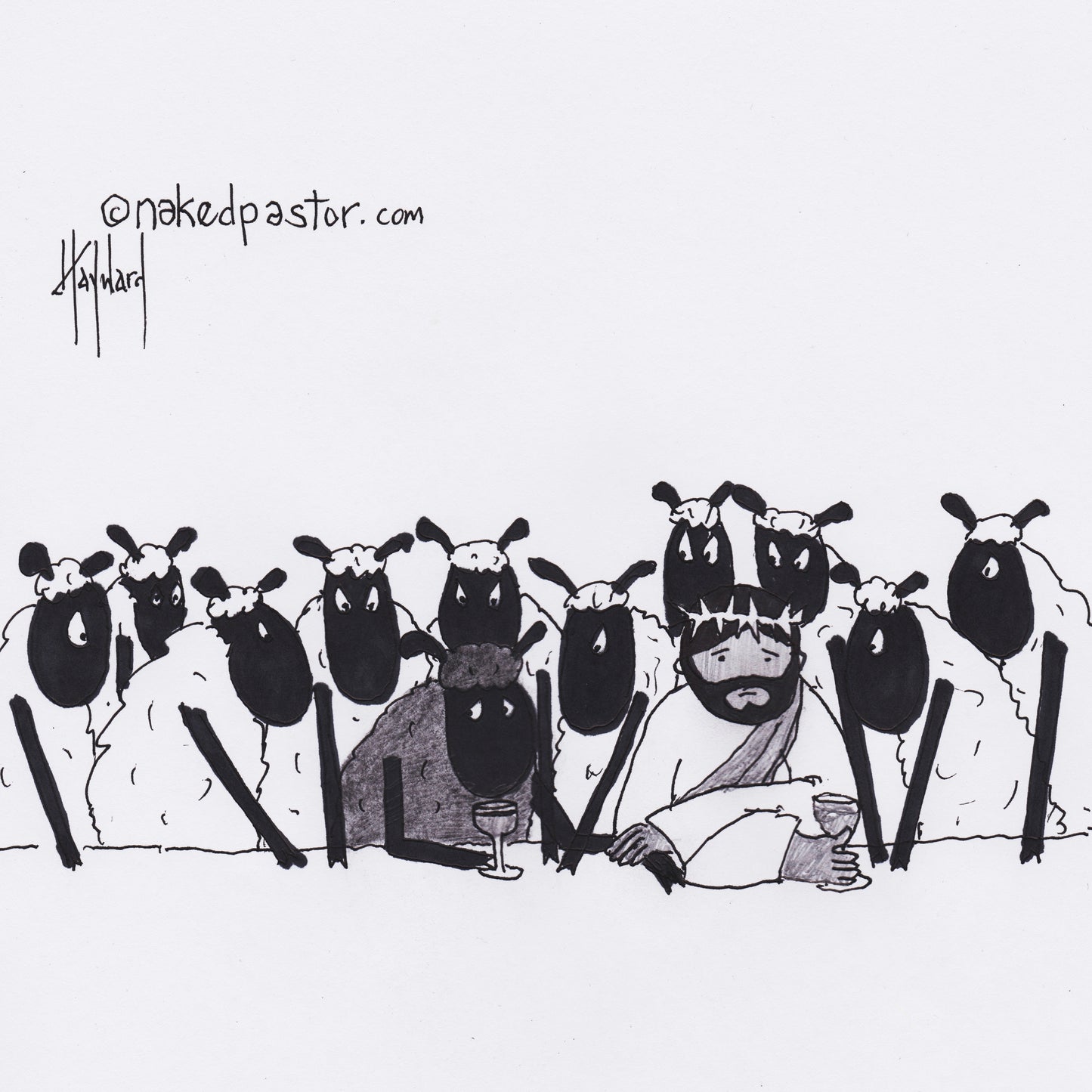 Jesus Drinks with the Black Sheep Digital Cartoon - by nakedpastor