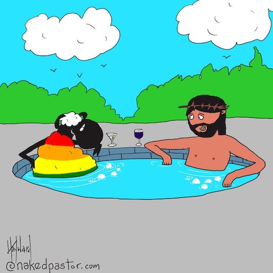 Jesus in the LGBTQ Hot Tub Digital Cartoon - by nakedpastor