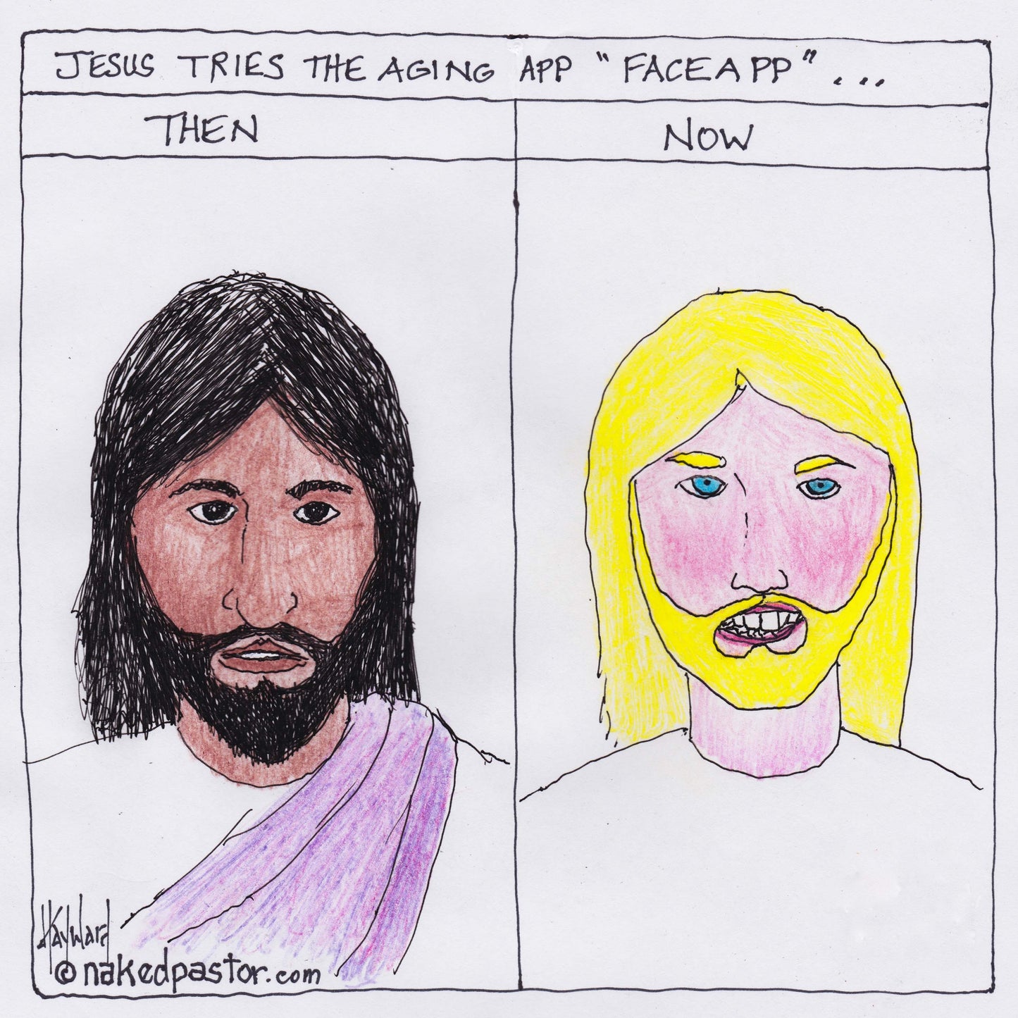 Jesus Uses Face App Digital Cartoon - by nakedpastor