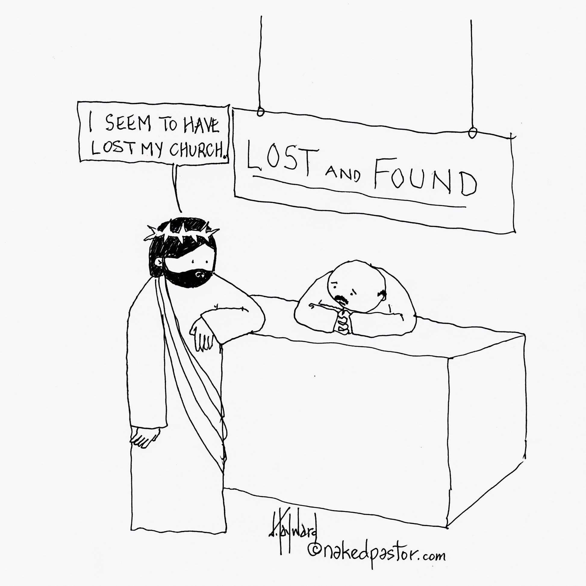 Jesus at the Lost and Found Digital Cartoon - by nakedpastor