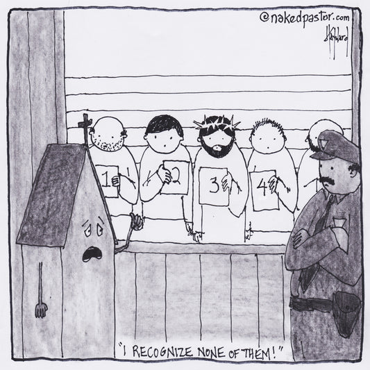 Jesus in a Police Lineup Digital Cartoon - by nakedpastor