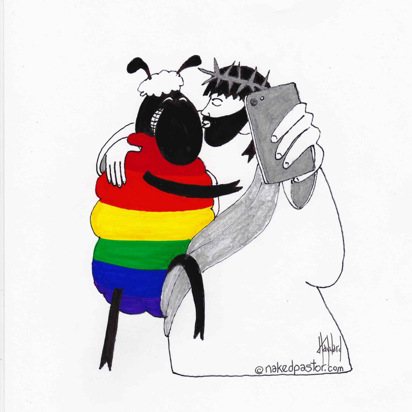 Jesus and the Rainbow Sheep Selfie Print - by nakedpastor