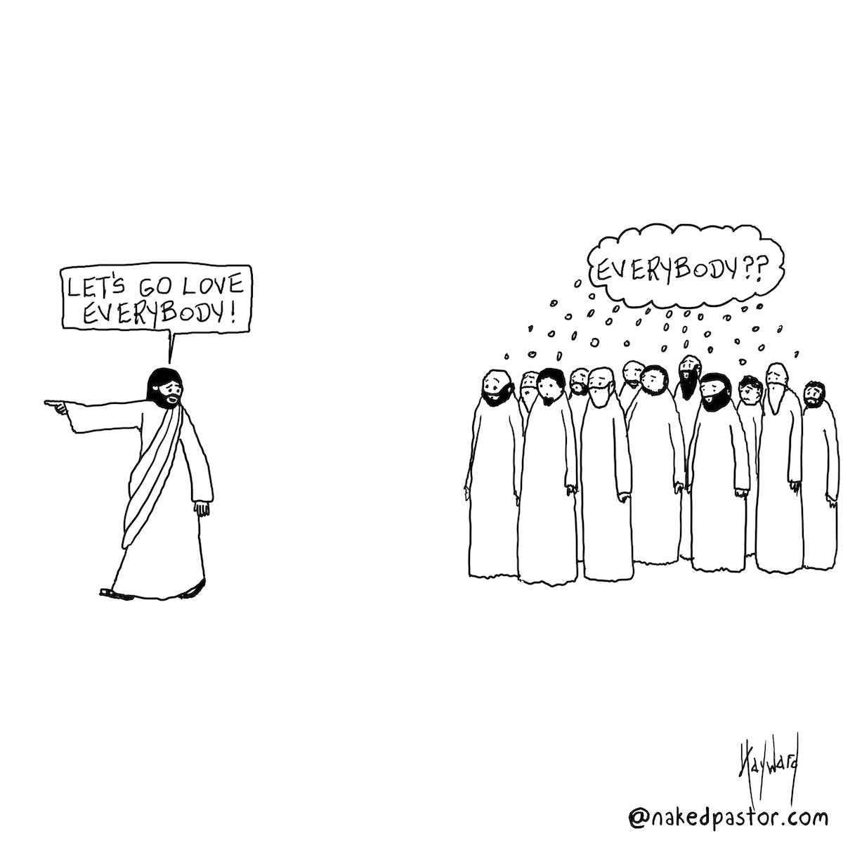 Let's Go Love Everybody Digital Cartoon-Cartoons-nakedpastor