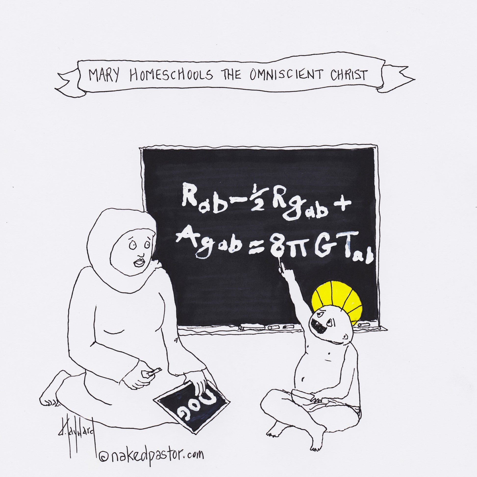Mary Homeschools Jesus Digital Cartoon - by nakedpastor