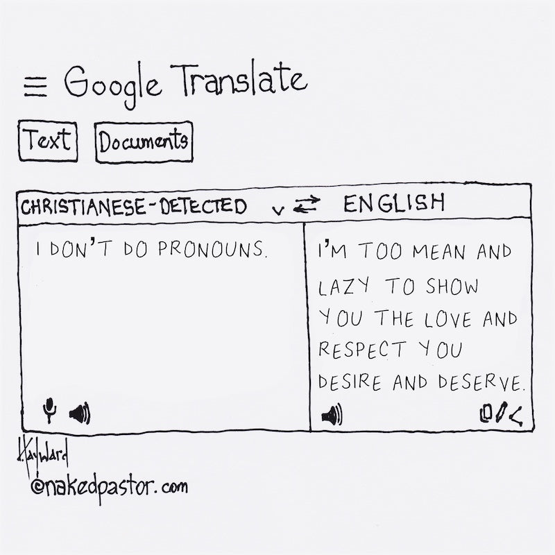 Google Translate: Pronouns Digital Cartoon - by nakedpastor