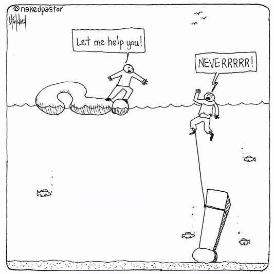 Questions to the Rescue Digital Cartoon - by nakedpastor