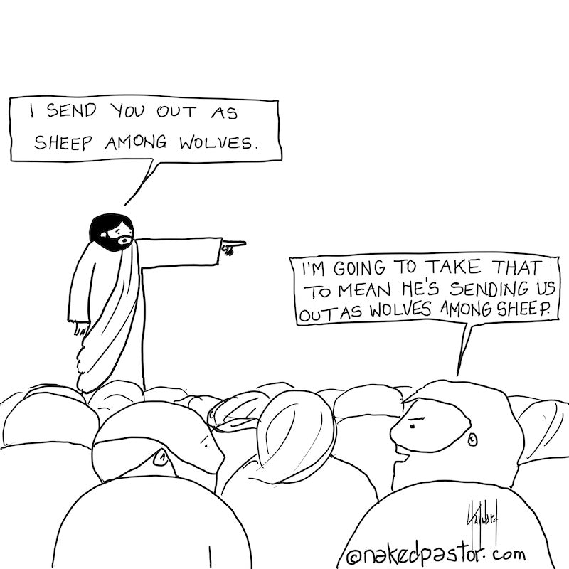 Sheep Among Wolves Among Sheep Digital Cartoon - by nakedpastor