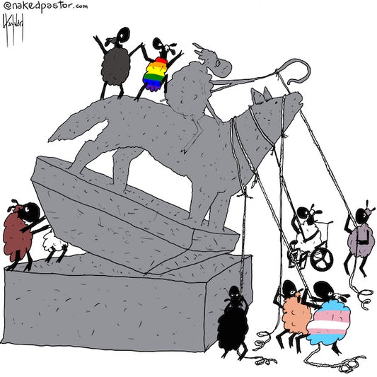 Statue Toppling Sheep Digital Cartoon - by nakedpastor
