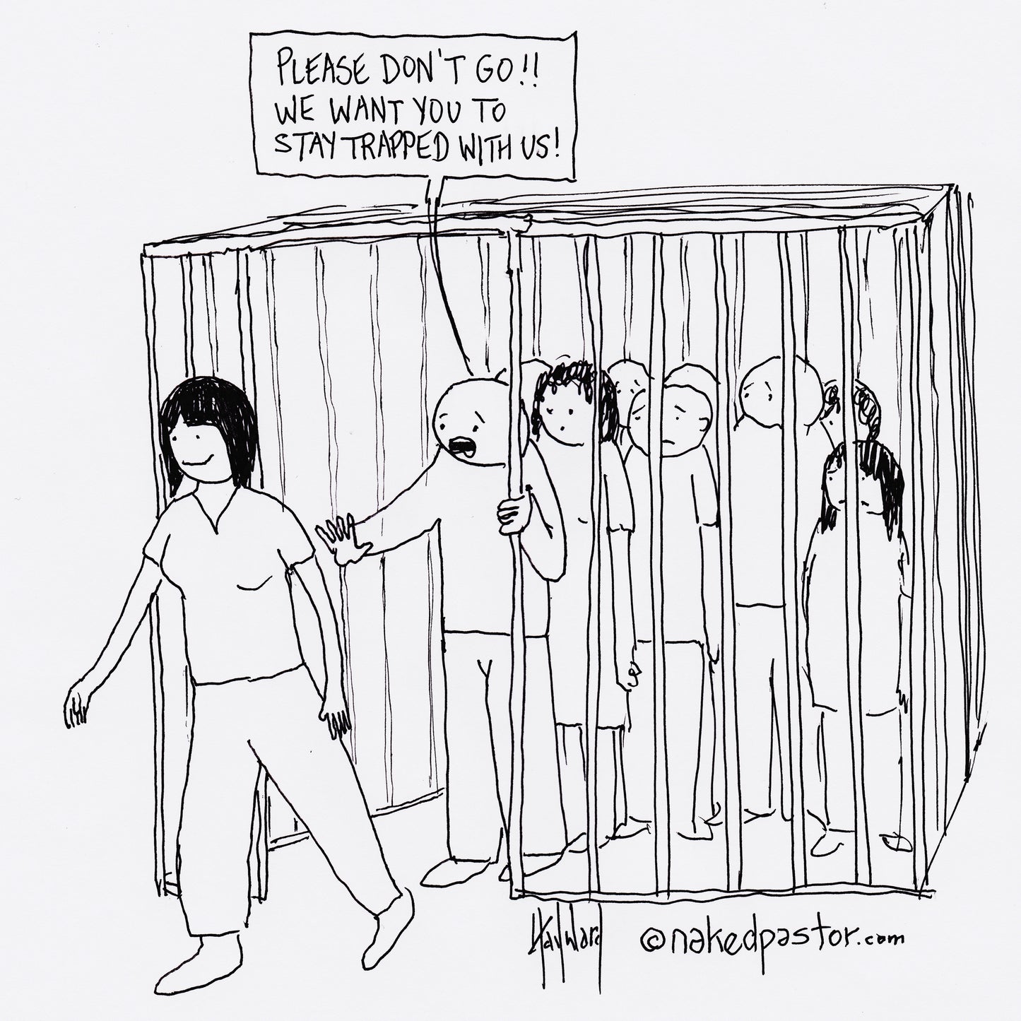 Stay Trapped With Us Digital Cartoon - by nakedpastor
