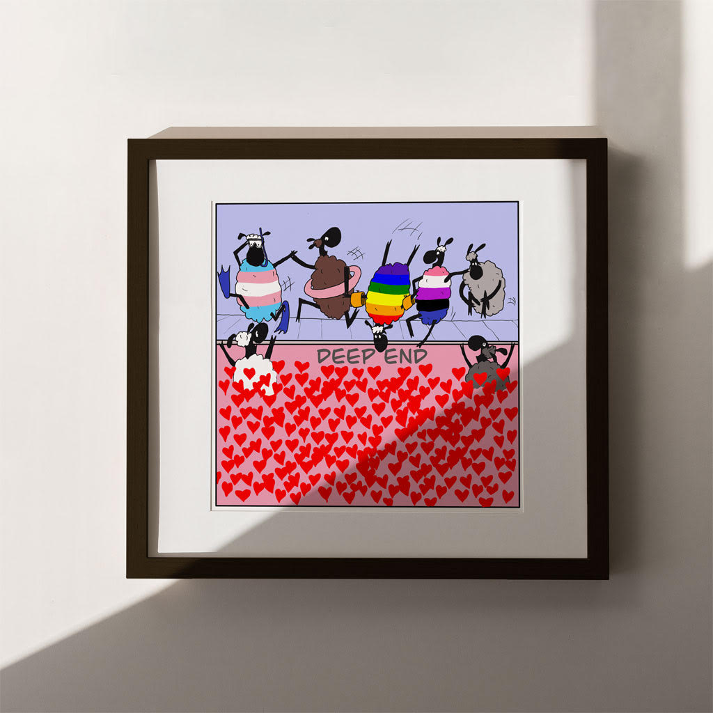 The Deep End of Love Cartoon Print-Queer Christian Art Prints-nakedpastor