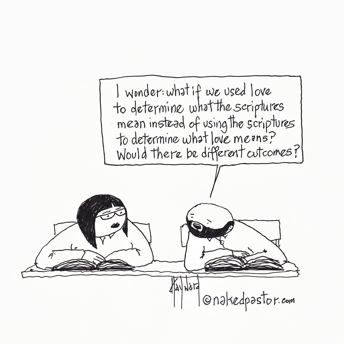 The Scriptures Versus Love Digital Cartoon - by nakedpastor