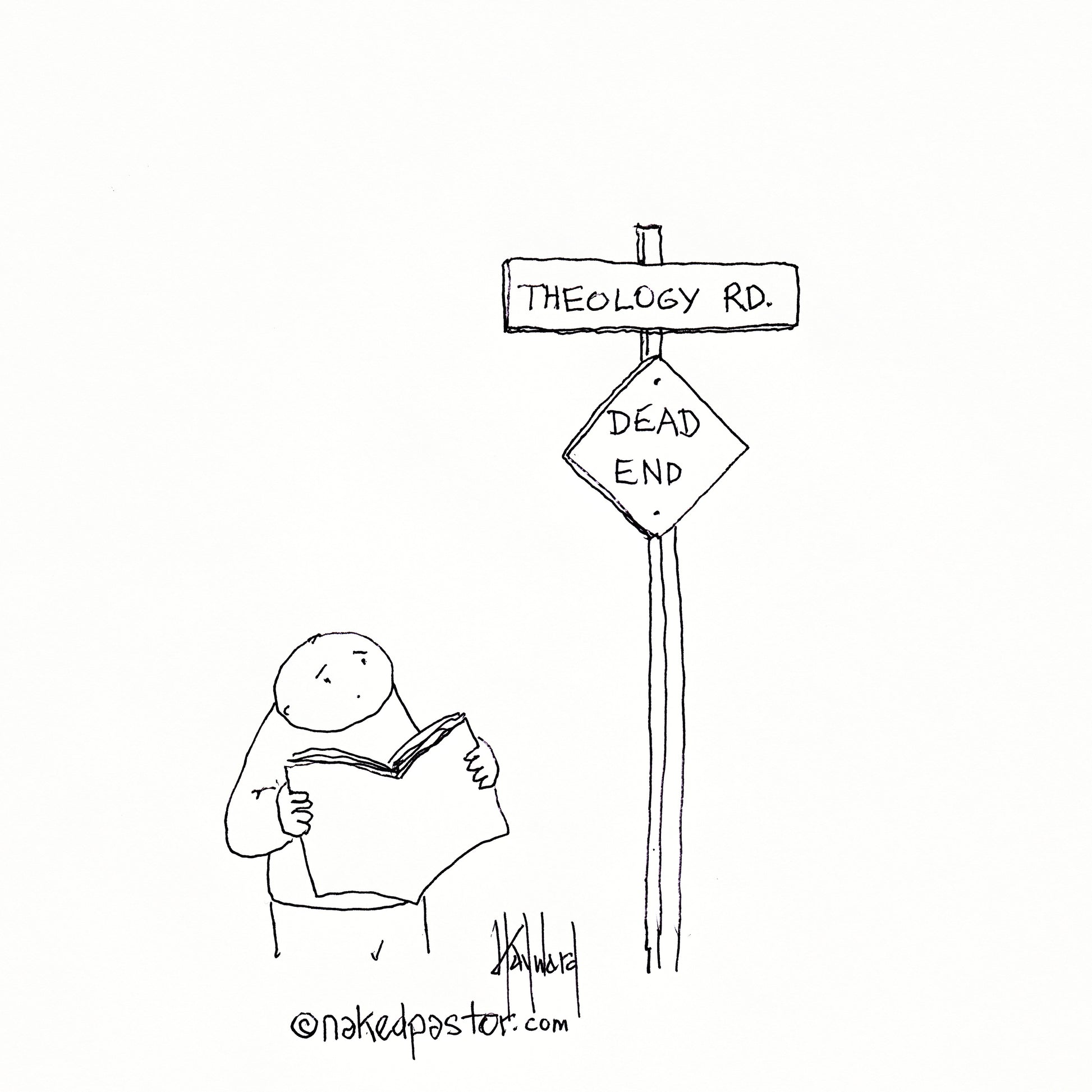Theology Road Dead End Digital Cartoon - by nakedpastor
