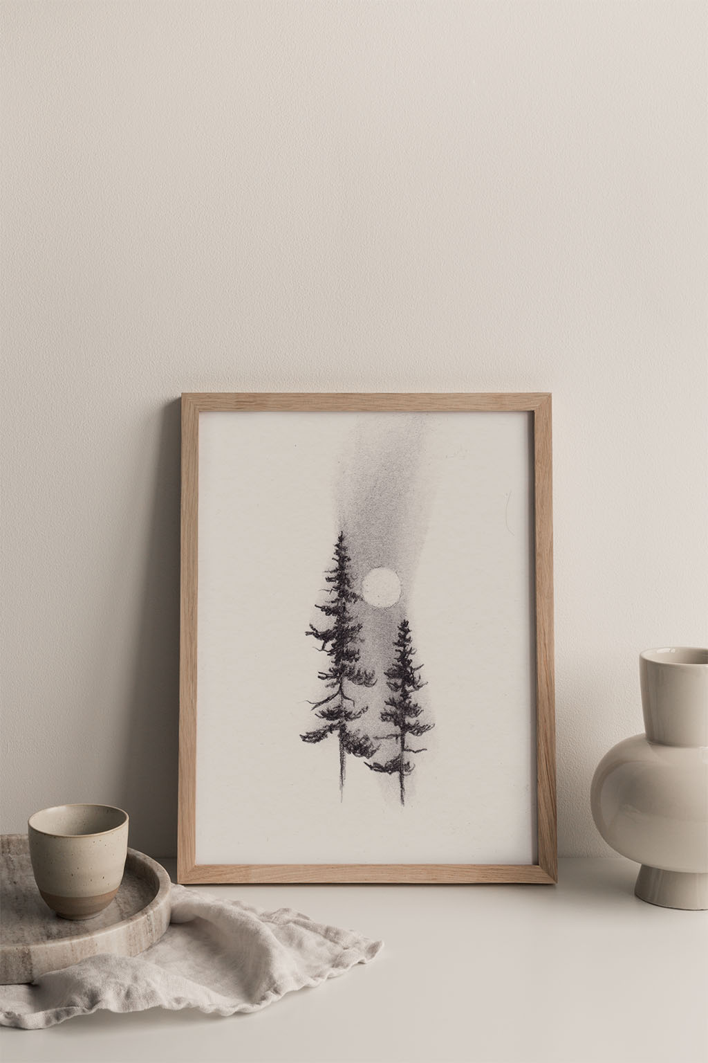 Two Pines Charcoal Drawing Print - by nakedpastor
