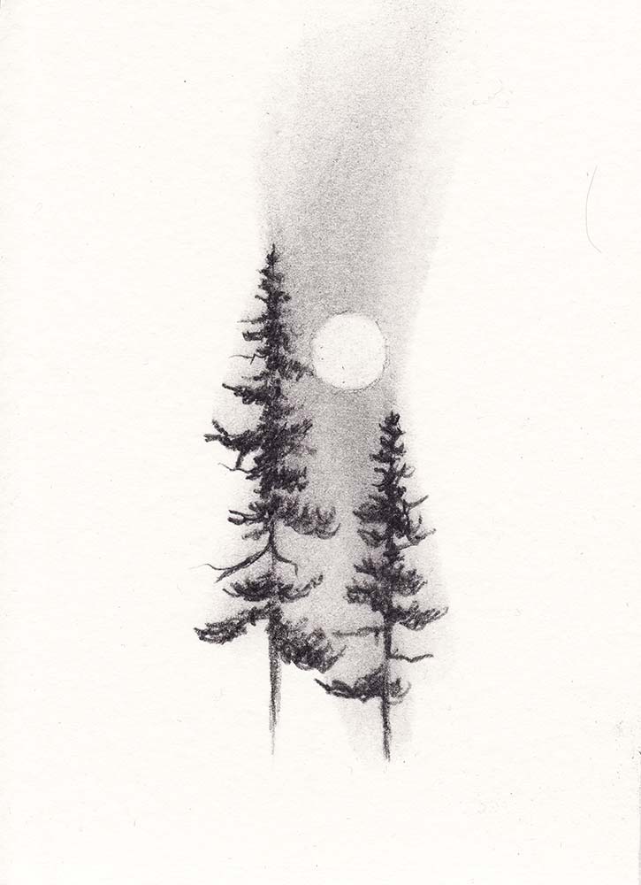 Two Pines Charcoal Drawing Print - by nakedpastor
