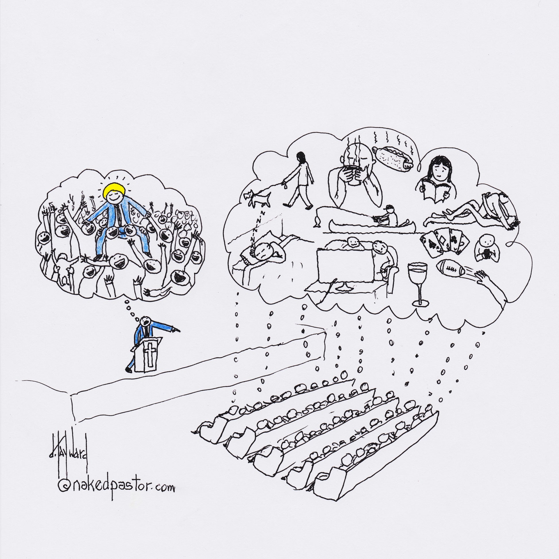 Typical Sunday Morning at Church Digital Cartoon - by nakedpastor