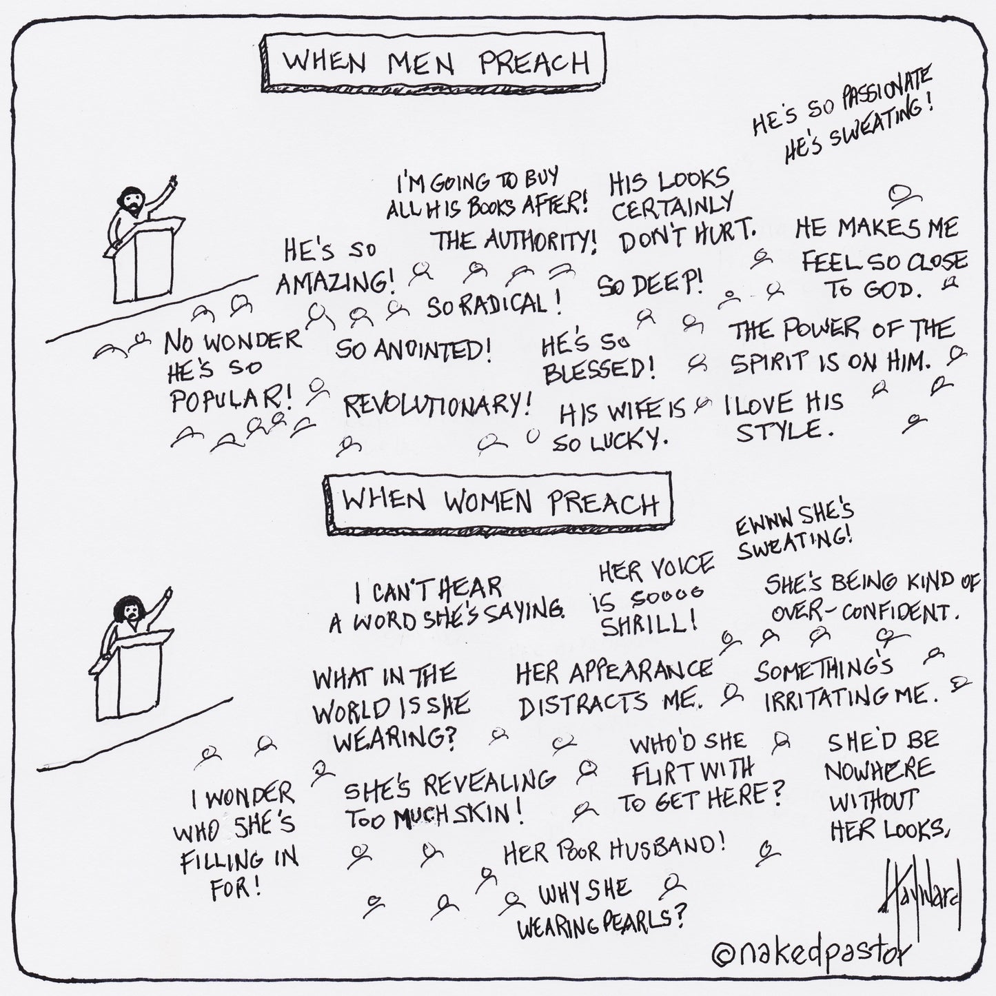 When Men and Women Preach Digital Cartoon - by nakedpastor