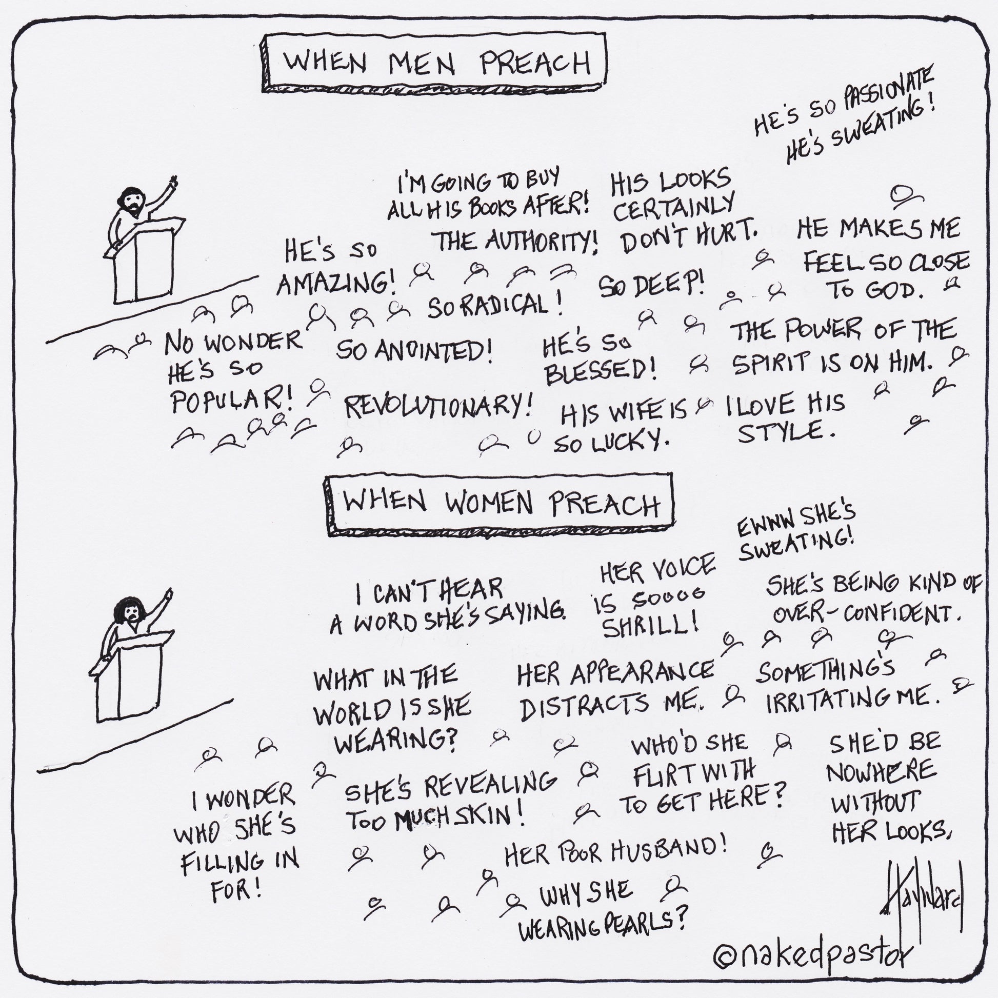 When Men and Women Preach Digital Cartoon - by nakedpastor