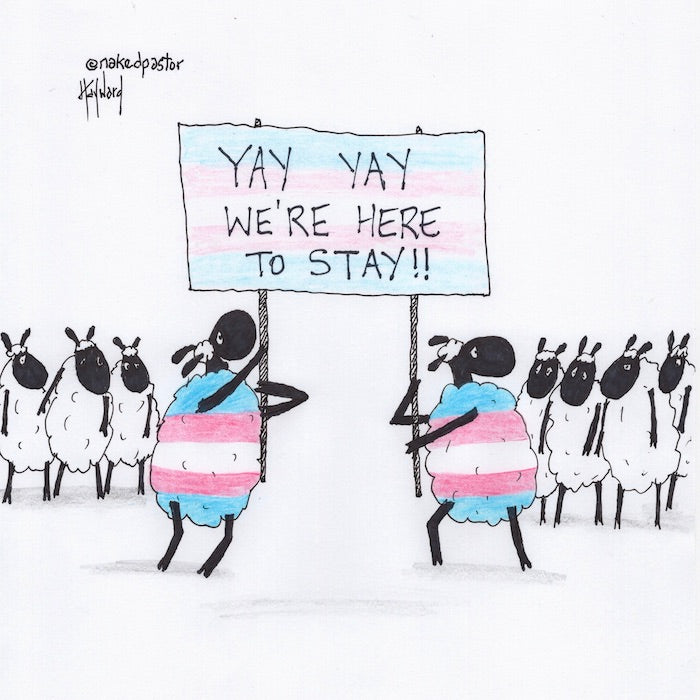 Yay Yay We're Here to Stay Trans Original Cartoon Drawing - by nakedpastor