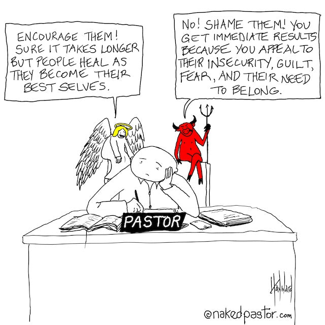 Angelic Encouragement or Demonic Shame Digital Cartoon - by nakedpastor
