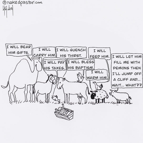 Jesus and Animals Digital Cartoon - by nakedpastor