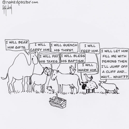 Jesus and Animals Digital Cartoon - by nakedpastor