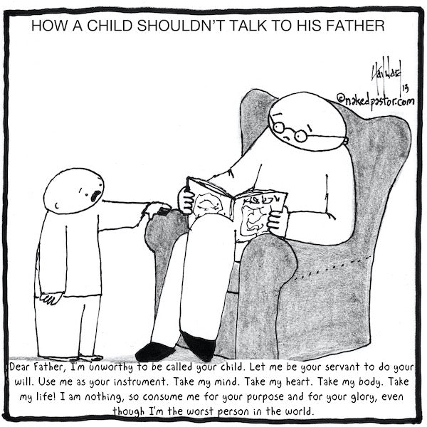 Child Talks to Dad Digital Cartoon - by nakedpastor