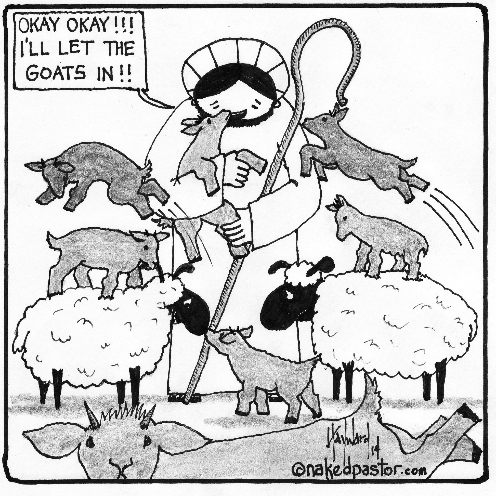 Jesus and Goats Digital Cartoon - by nakedpastor