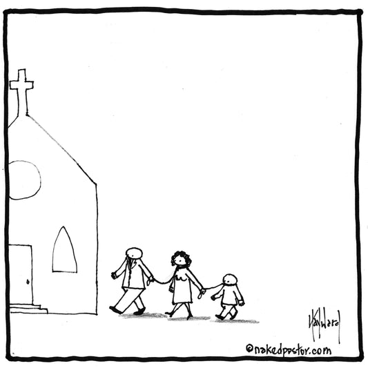 A Family Going to Church Digital Cartoon - by nakedpastor