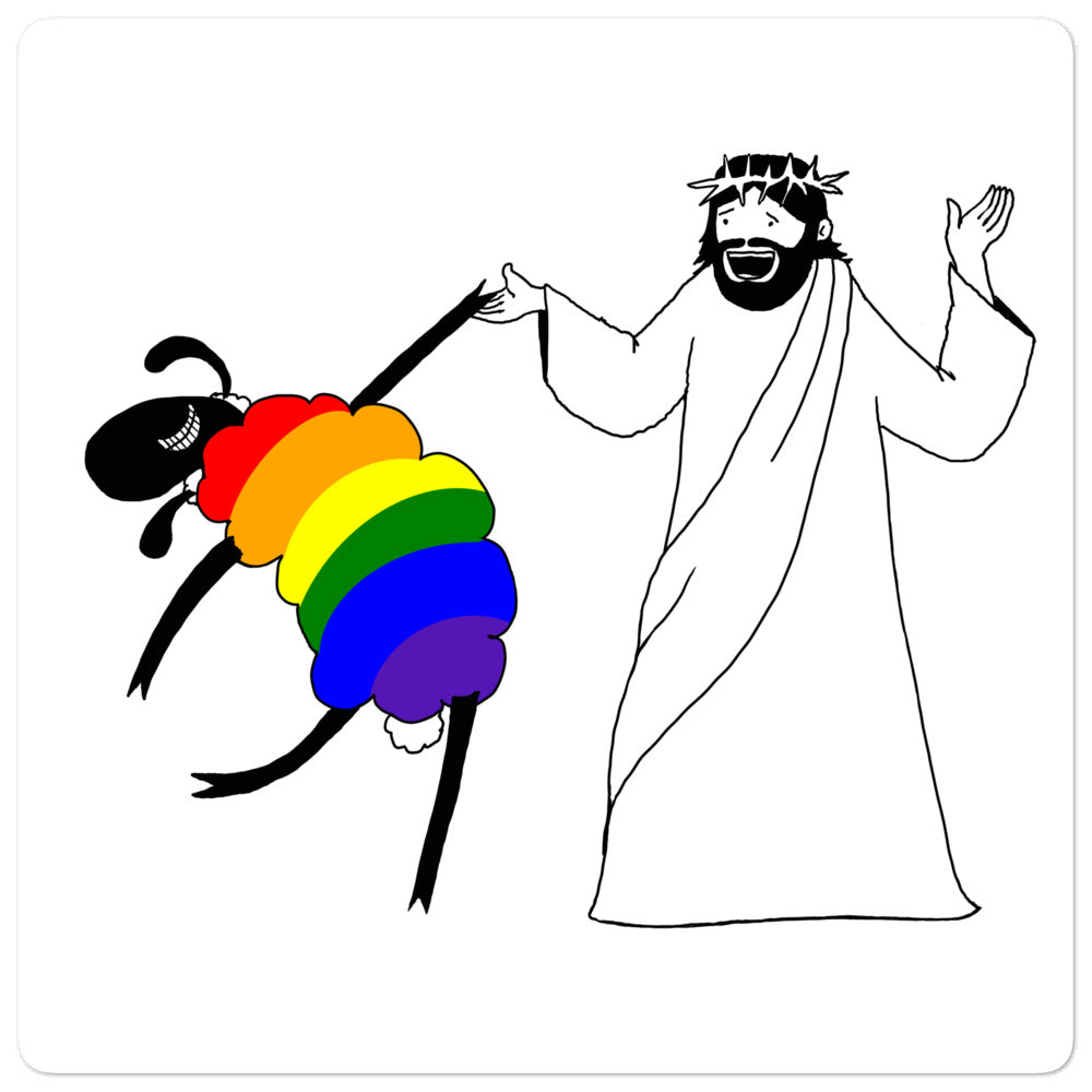 Jesus Dances with the LGBTQ Sheep Sticker - by nakedpastor