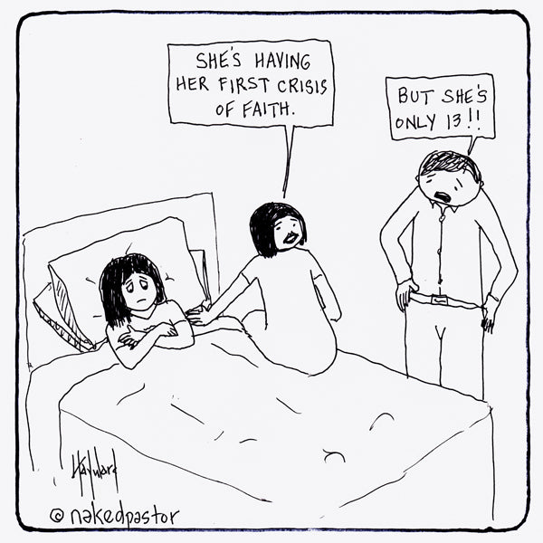 "First Crisis of Faith" cartoon by nakedpastor David Hayward