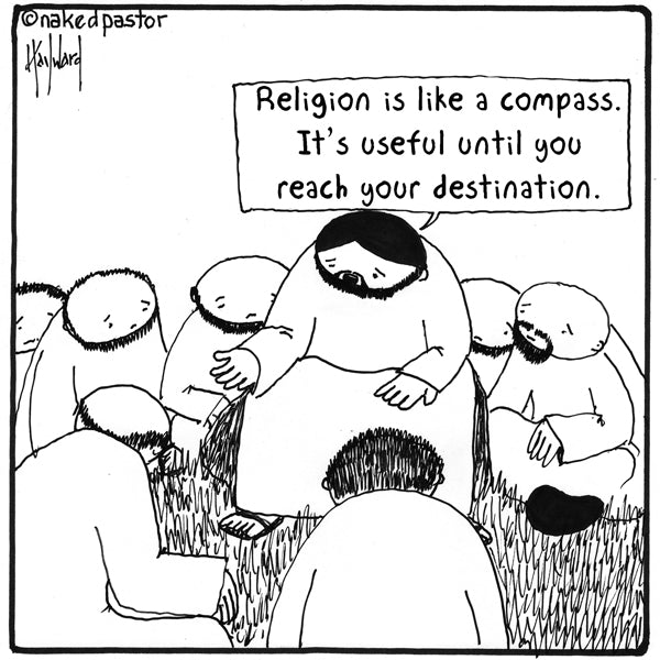 "Religion Compass" cartoon by nakedpastor David Hayward