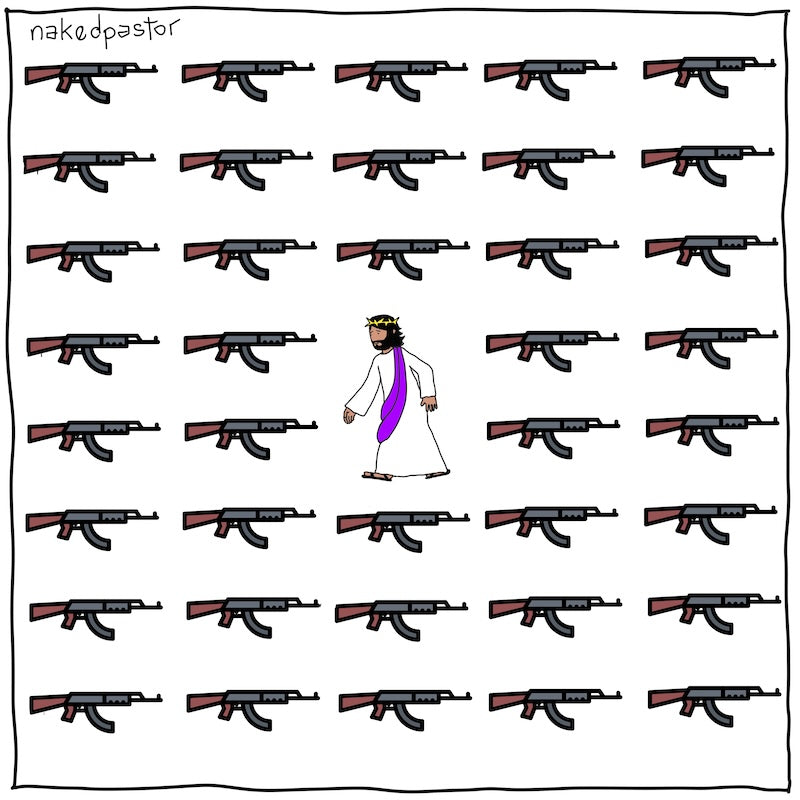 Against the Flow of Weapons Digital Cartoon-Digital Cartoons-nakedpastor