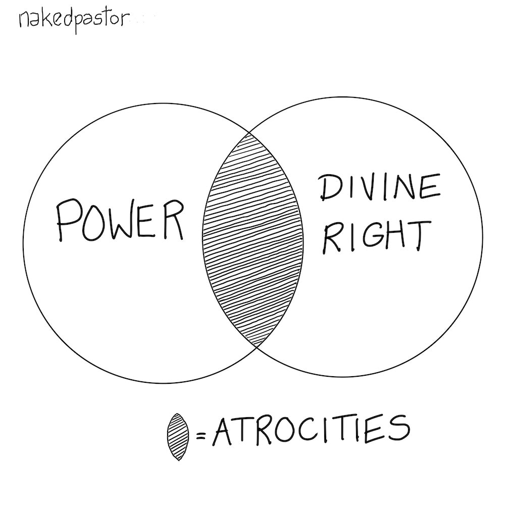 Venn Diagram showing power, divine right and atrocities cartoon by NakedPastor