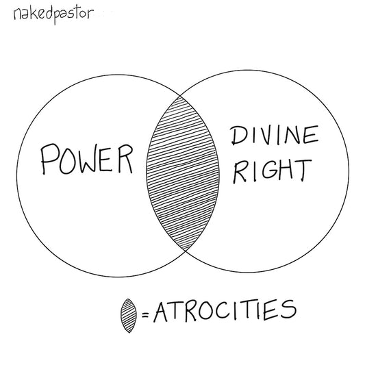 Venn Diagram showing power, divine right and atrocities cartoon by NakedPastor