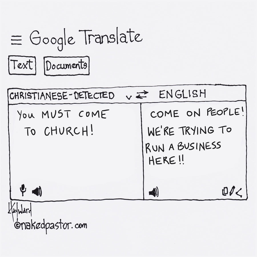Google Translate: You Must Come to Church Digital Cartoon
