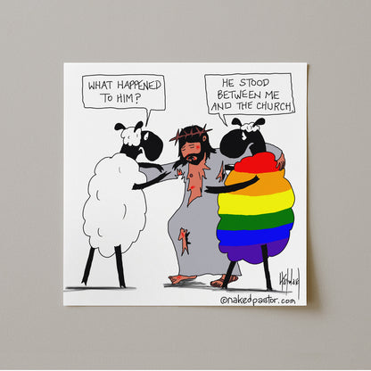He Stood Between Me and the Church Cartoon Print-Cartoons-nakedpastor