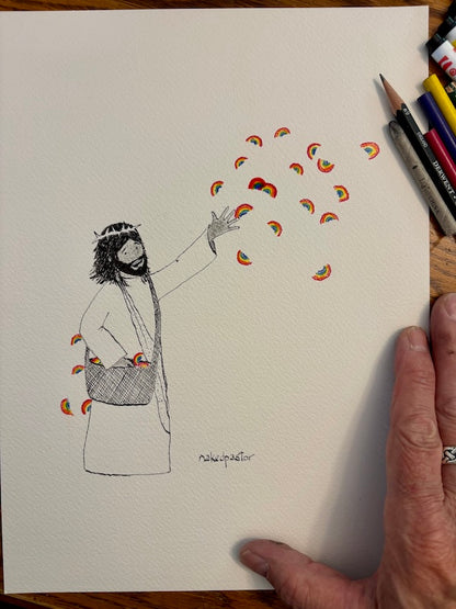Sow Rainbow Original Cartoon Sumi Ink Drawing-Cartoons-nakedpastor
