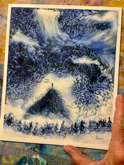Now What? Original Indigo Watercolour on Paper-Painting-nakedpastor
