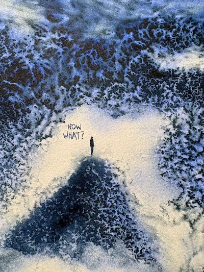 Now What? Original Indigo Watercolour on Paper-Painting-nakedpastor
