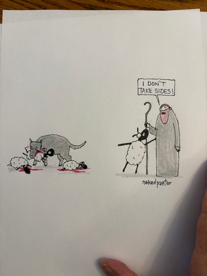 I Don't Take Sides Original Pencil Cartoon Drawing-Cartoons-nakedpastor