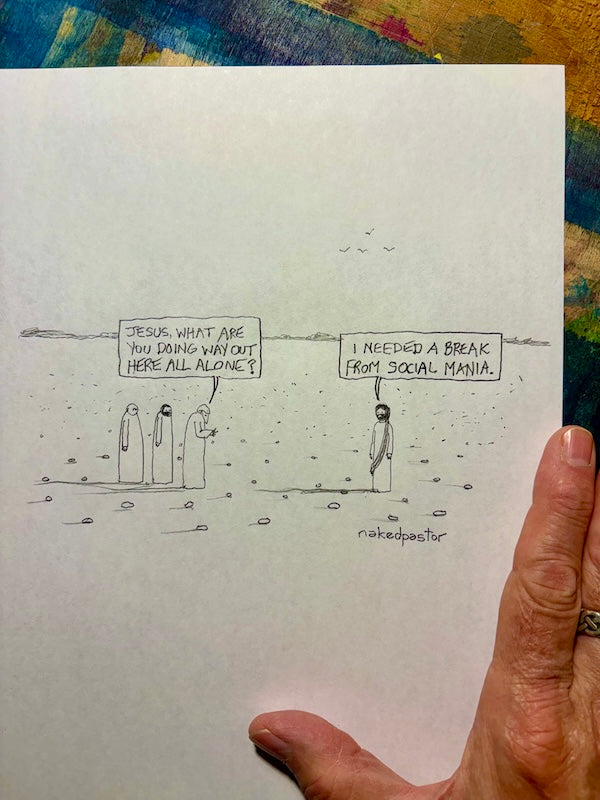 Jesus and Social Mania Original Pencil Cartoon Drawing-Cartoons-nakedpastor
