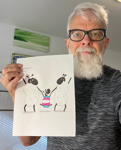 Happy Trans Parents and Kid Original Cartoon Drawing