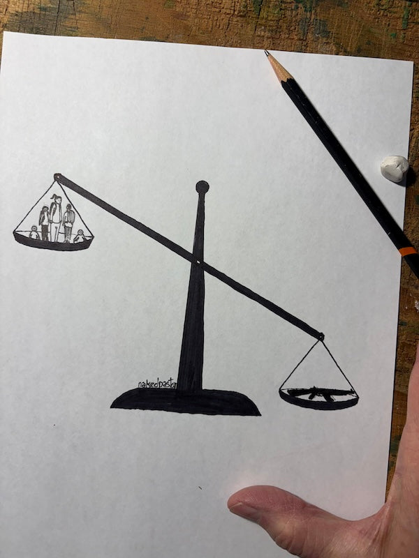 Kids in the Balance Original Pen and Ink Cartoon Drawing-Cartoons-nakedpastor