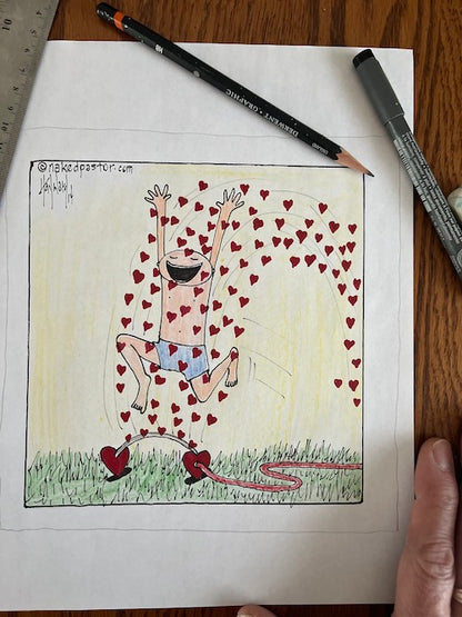 Love Yourself Sprinkler of Love Boy Original Cartoon Drawing